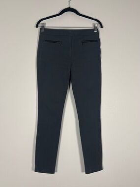 Club Monaco Size 2 Grey Slim Fit Ankle Pants with Faux Leather Trim Pockets